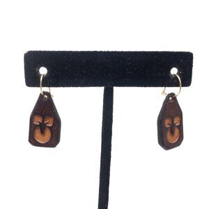 Faux Leather Monkey Face Dangle Earrings Animal Folk Art Lightweight